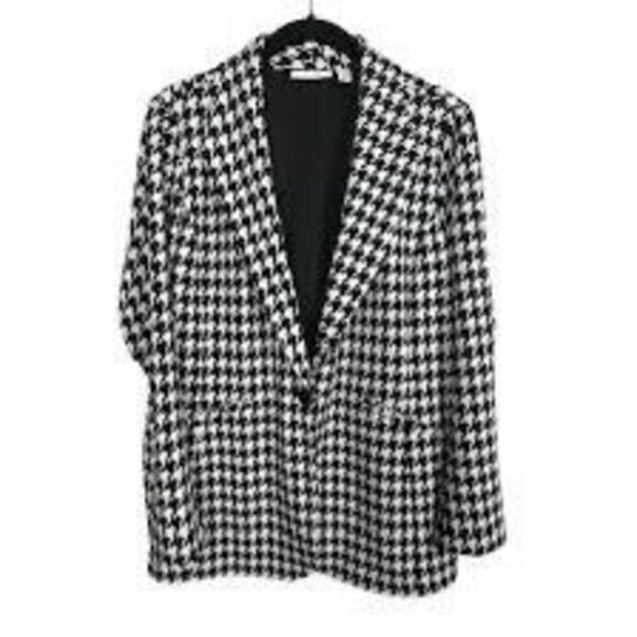 Susan Graver 1X Houndstooth Plaid Longline Peacoat Black White Academia Prep - Picture 4 of 16